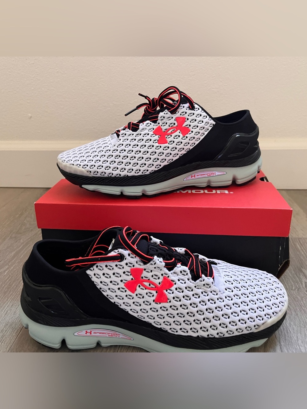 Under Armour Men's White, Black & Red Athletic Sneakers